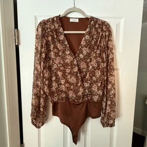Floral Brown Wrap Top